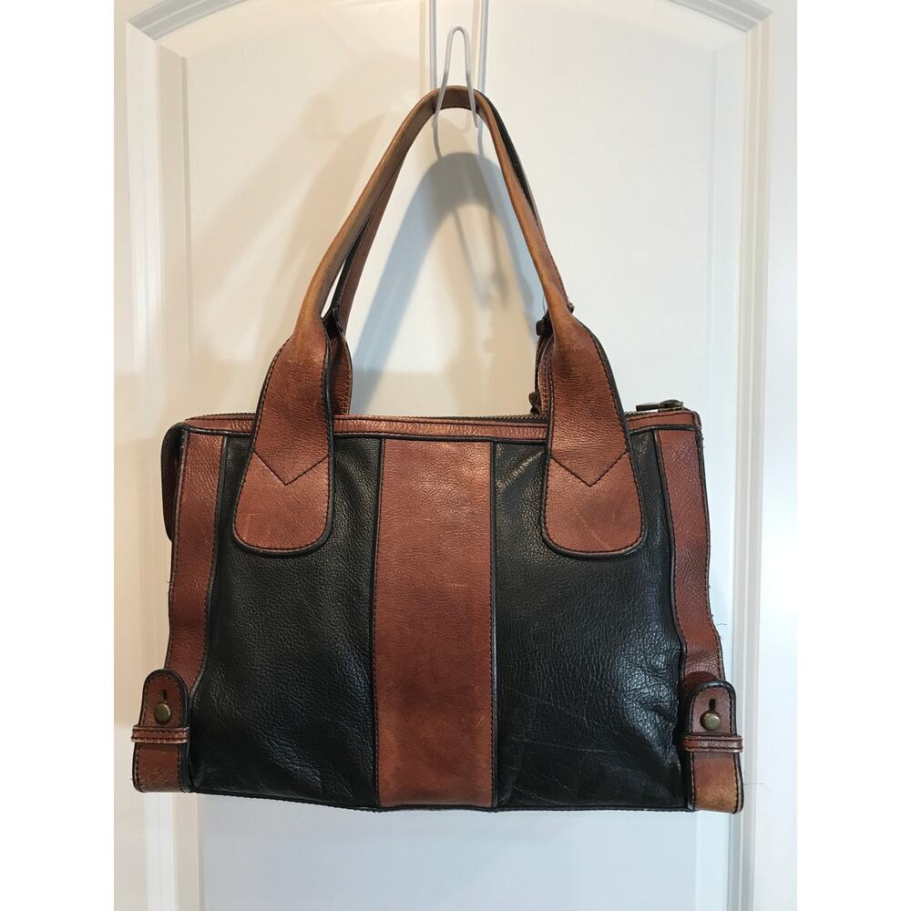 Fossil Reissue Vintage Brown and Black Leather Satchel Shoulder Bag Keyhole - Picture 2 of 10